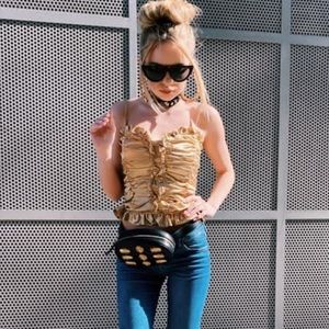 Fashion nova gold ruffle top XS
